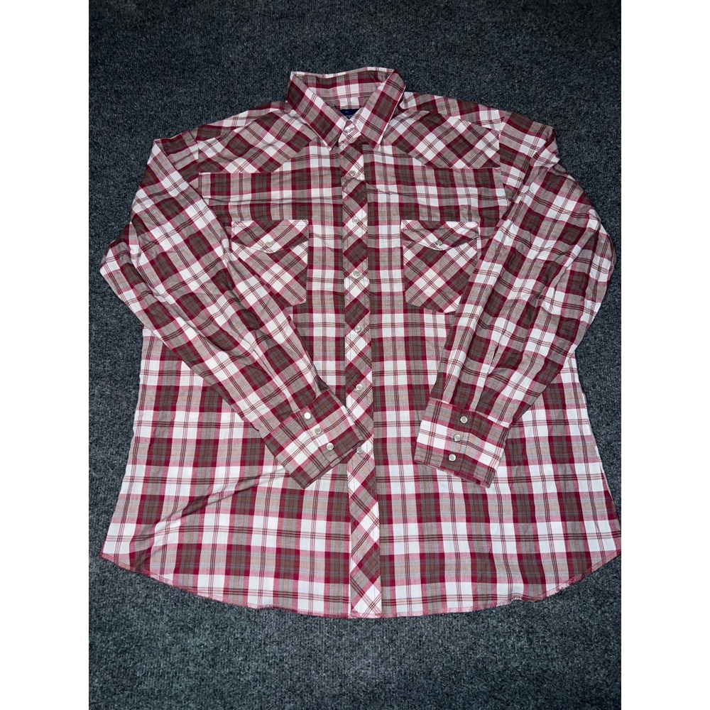 Wrangler Western Shirt Mens XL Red Plaid Pearl Snap Long Sleeve Vintage Style